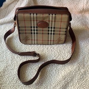 Burberry Tan and Brown Check Crossbody Bag